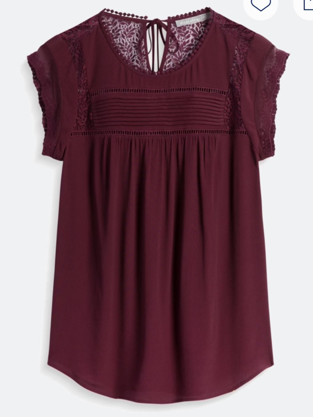 Daniel Rainn Becru Lace Detail Blouse, EUC, Small Petite, Burgundy
